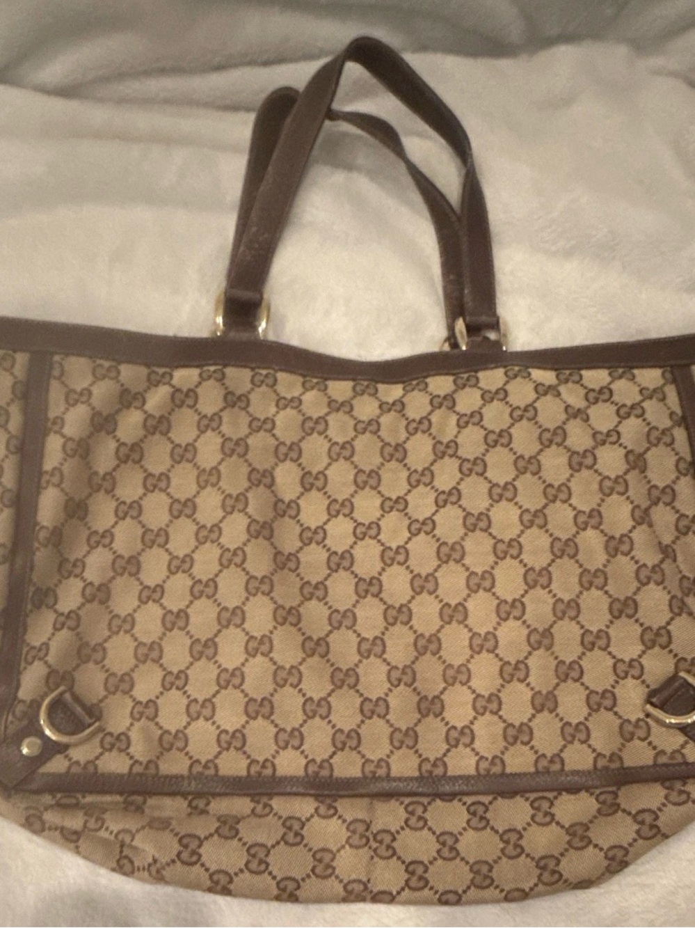 Gucci Beige Brown GG Canvas Tote with Leather Trim - Picture 5 of 11